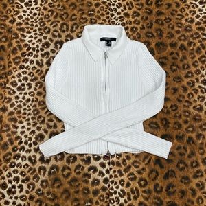 White cropped long sleeve cardigan